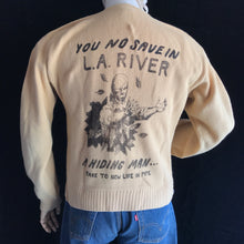 Load image into Gallery viewer, Vintage You No Save in L.A. River Hiding Man 50s Golf Cardigan Sweater 21x23 Small Med