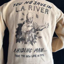 Load image into Gallery viewer, Vintage You No Save in L.A. River Hiding Man 50s Golf Cardigan Sweater 21x23 Small Med