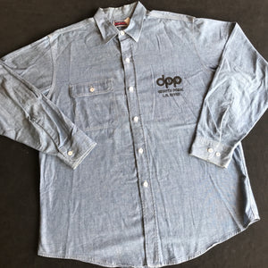 Vintage DPP Griffith Park Hiding Man Triple Stitch Chambray Button Up Shirt 23x31 Large