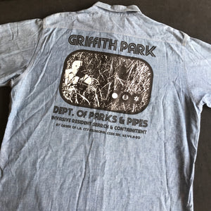 Vintage DPP Griffith Park Hiding Man Triple Stitch Chambray Button Up Shirt 23x31 Large
