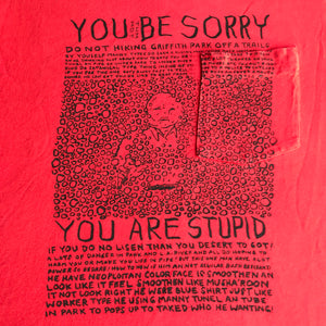 Vintage Hiding Man You Be Sorry Pocket T-Shirt (Red) 20x29 Small