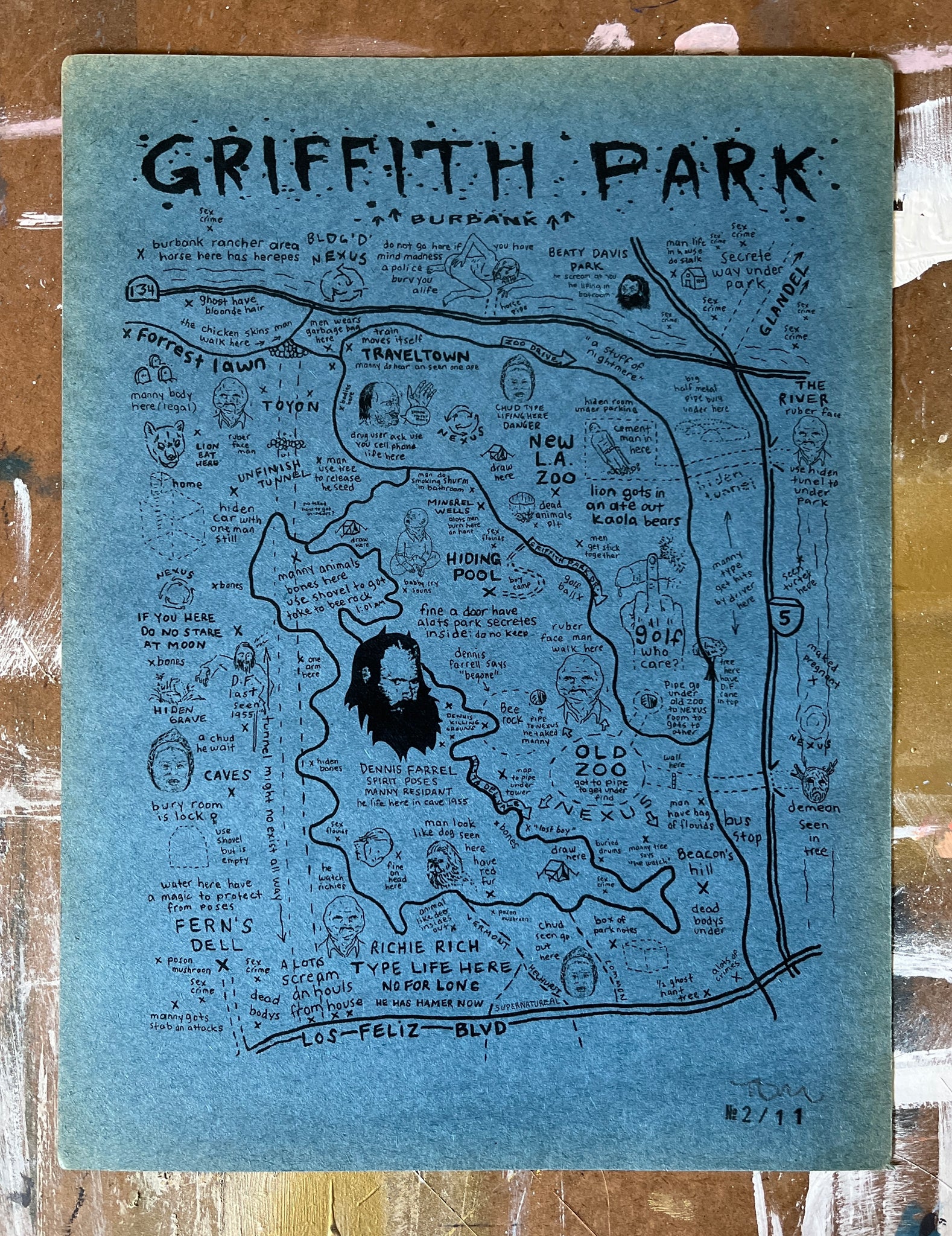 Grithith Map Griffith Park Map Poster - Limited Edition ( #d /11 ) Signed Art Print ...