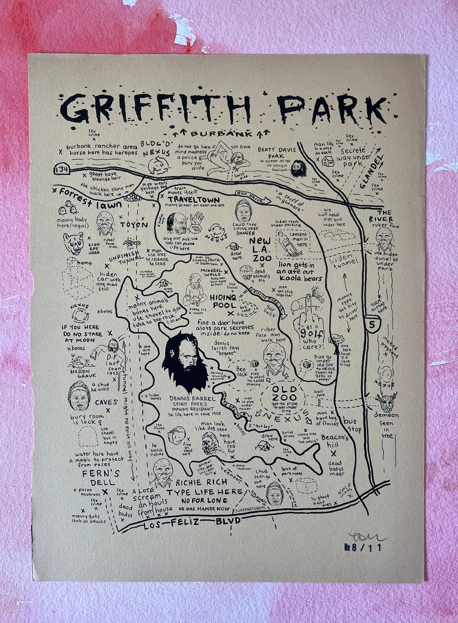 Grithith Map Griffith Park Map Poster - Limited Edition ( #d /11 ) Signed Art Print ...