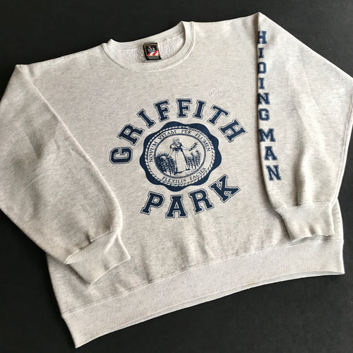 Vintage Griffith Park Hiding Man Varsity Crew Neck Sweatshirt (Atlanta Olympics) 23x24 Medium