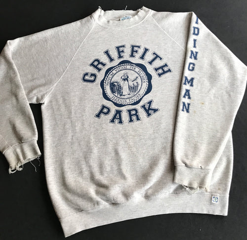 Vintage Griffith Park Hiding Man Varsity Crew Neck Sweatshirt (Discus) 23x26 Medium Large