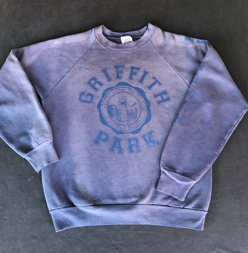 Vintage Griffith Park Hiding Man Varsity Crew Neck Sweatshirt (BVD Sun Fade) 20x23 Small